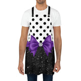 Apron-Glam Purple Bow-Black Polka Dots-Black Glitter