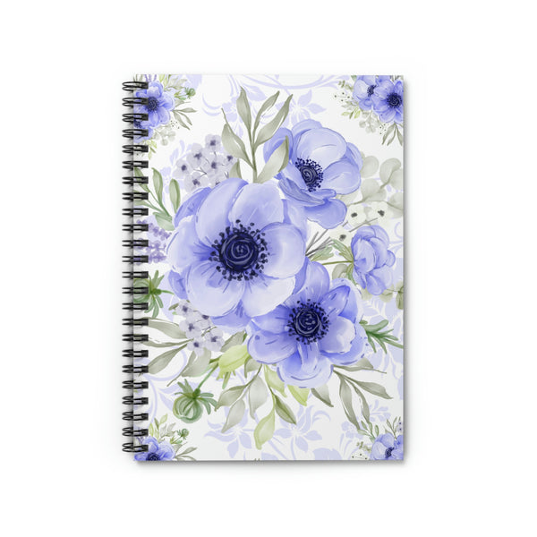 Small Spiral Notebook, 6x8in-Soft Blue Floral-Blue Stencil-White