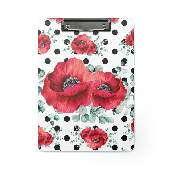 Clipboard-Rouge Red Floral-Black Polka Dots-White
