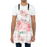 Apron-Lush Pink Floral-Pink Horizontal Stripes-White