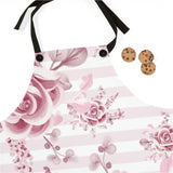 Apron-Soft Pink Floral Mauve-Horizontal Stripes-White