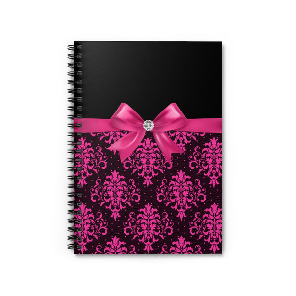 Small Spiral Notebook, 6x8in-Glam Passion Pink Bow-Passion Pink Lace-Black
