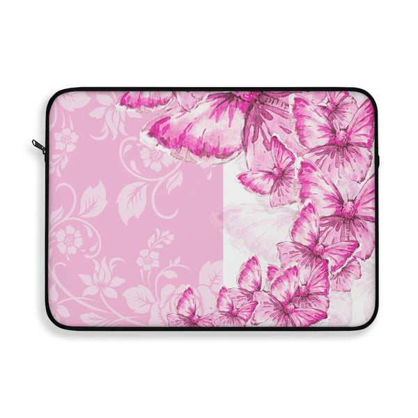 Laptop Sleeve-Pink Butterfly Duo-White