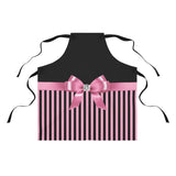 Apron-Glam Pink Bow-Pink Black Pinstripes-Black