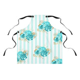 Apron-Aqua Blue-Floral Pinstripes