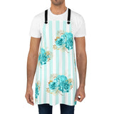 Apron-Aqua Blue-Floral Pinstripes