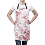 Apron-Soft Pink Floral Mauve-Horizontal Stripes-White