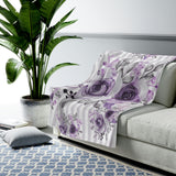Velveteen Plush Blanket-Soft Purple Floral-Purple Pinstripes-White
