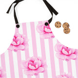Apron-Magenta Pink-Floral Pinstripes
