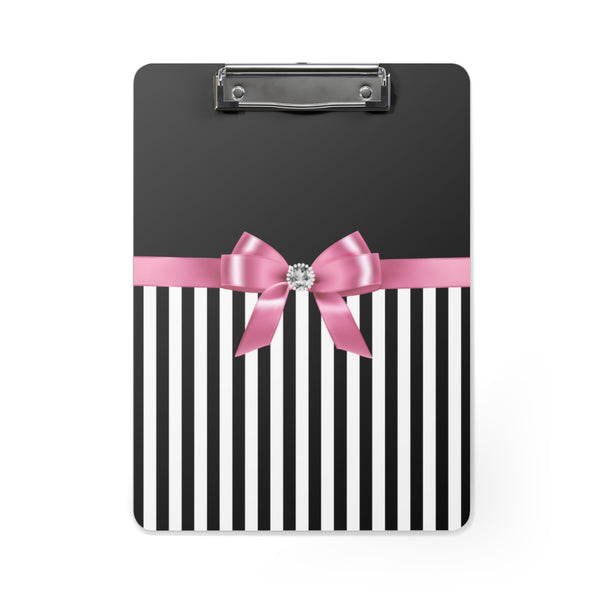 Clipboard-Glam Pink Bow-Black White Pinstripes-Black