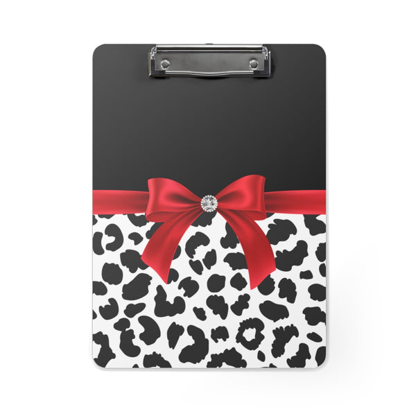Clipboard-Glam Red Bow-Snow Leopard-Black