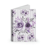Small Spiral Notebook, 6x8in-Soft Purple Floral-Purple Pinstripes-White