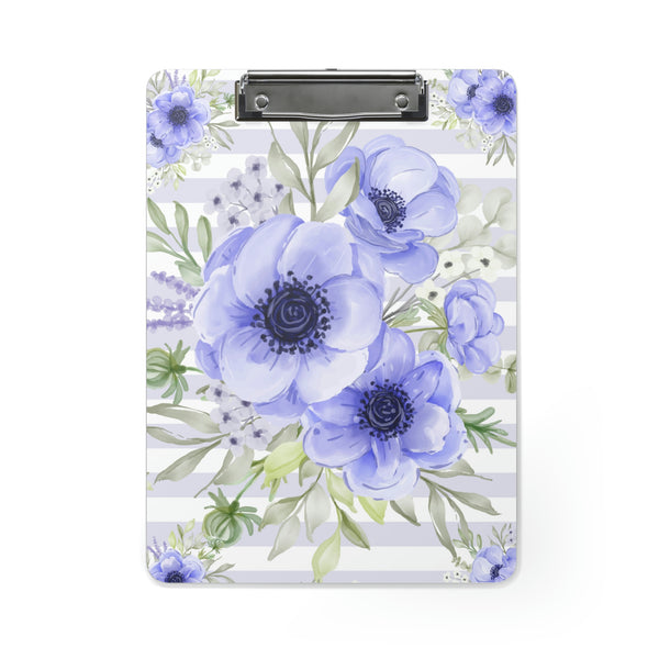 Clipboard-Soft Blue Floral-Soft Blue Horizontal Stripes-White