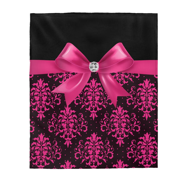 Velveteen Plush Blanket-Glam Passion Pink Bow-Passion Pink Lace-Black