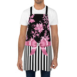 Apron-Glam Pink Bow-Pink Stencil-Black White Pinstripes