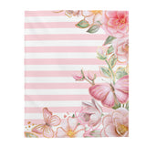 Plush Blanket-Pink Floral Butterflies-Pink Horizontal Stripes