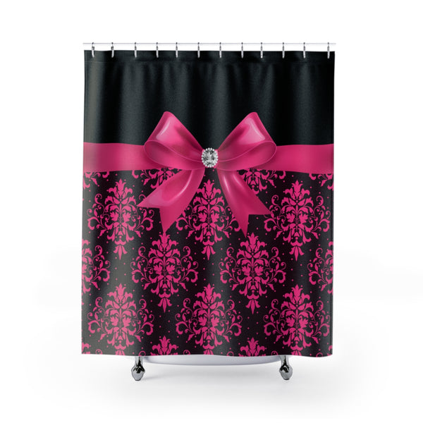 Shower Curtains-Glam Passion Pink Bow-Passion Pink Lace-Black