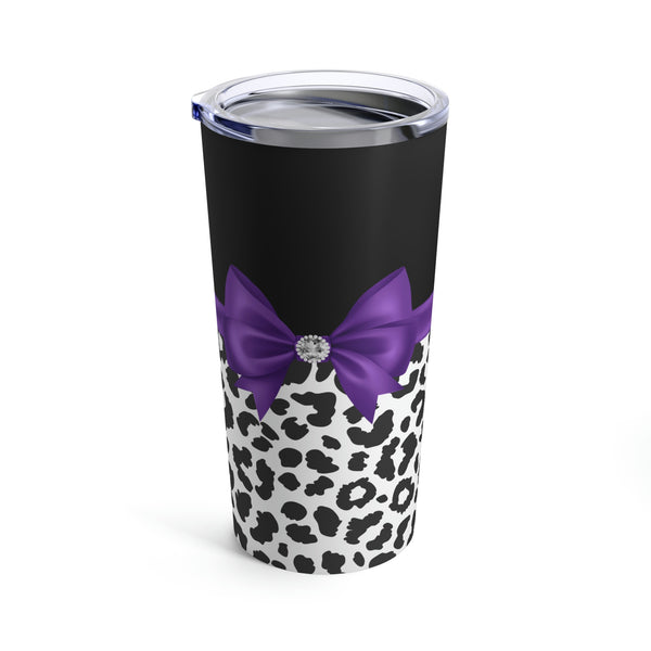 Tumbler 20oz-Glam Purple Bow-Snow Leopard-Black