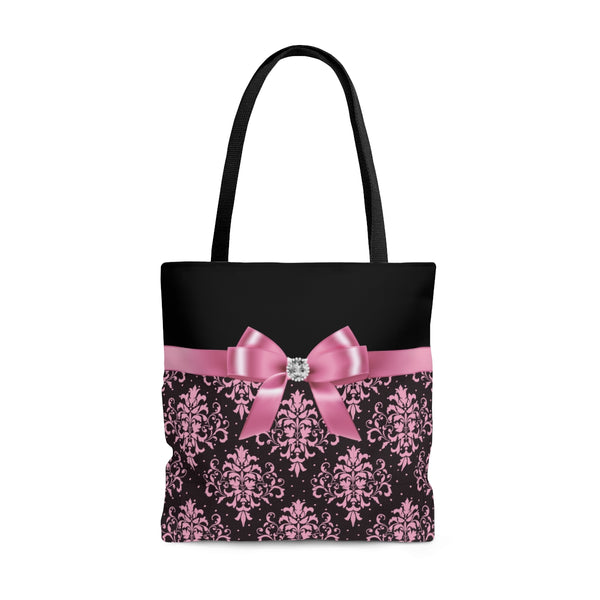 Tote Bag-Glam Pink Bow-Pink Lace-Black