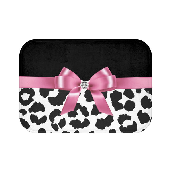 Bath Mat-Glam Pink Bow-Snow Leopard-Black