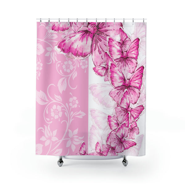 Shower Curtains-Pink Butterfly Duo-White
