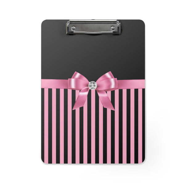 Clipboard-Glam Pink Bow-Pink Black Pinstripes-Black