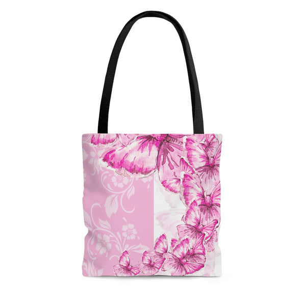 Tote Bag-Pink Butterfly Duo-White