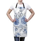 Apron-Stormy Blue-Floral Stencil-White