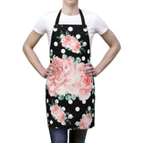 Apron-Lush Pink Floral-White Polka Dots-Black