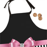 Apron-Glam Pink Bow-Black White Pinstripes-Black