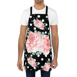 Apron-Lush Pink Floral-White Polka Dots-Black