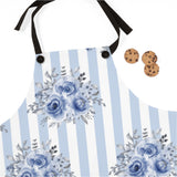 Apron-Soft Blue-Floral Pinstripes