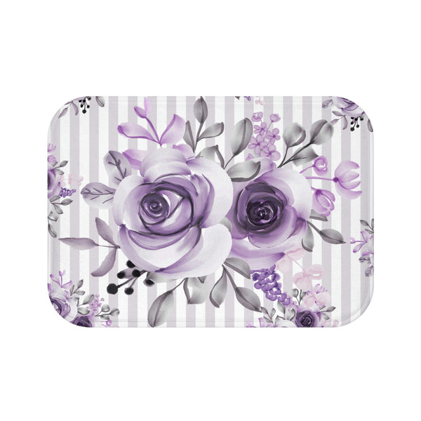 Bath Mat-Soft Purple Floral-Purple Pinstripes-White
