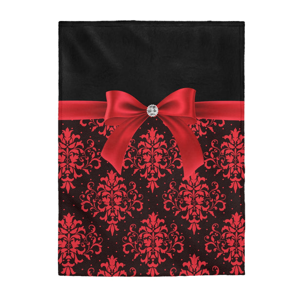Velveteen Plush Blanket-Glam Red Bow-Red Lace-Black