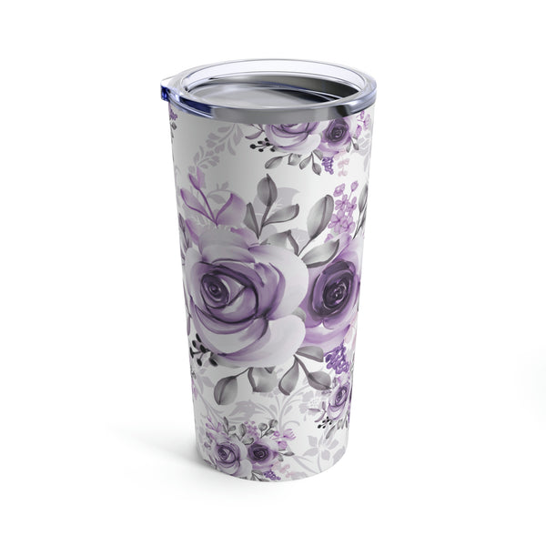 Tumbler 20oz-Soft Purple-Floral Stencil-White