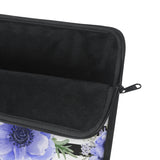 Laptop Sleeve-Soft Blue Floral-Black Horizontal Stripes-White