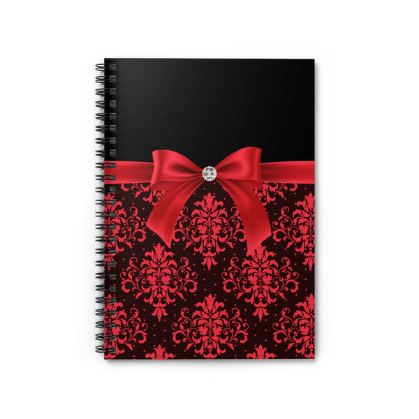 Small Spiral Notebook, 6x8in-Glam Red Bow-Red Lace-Black