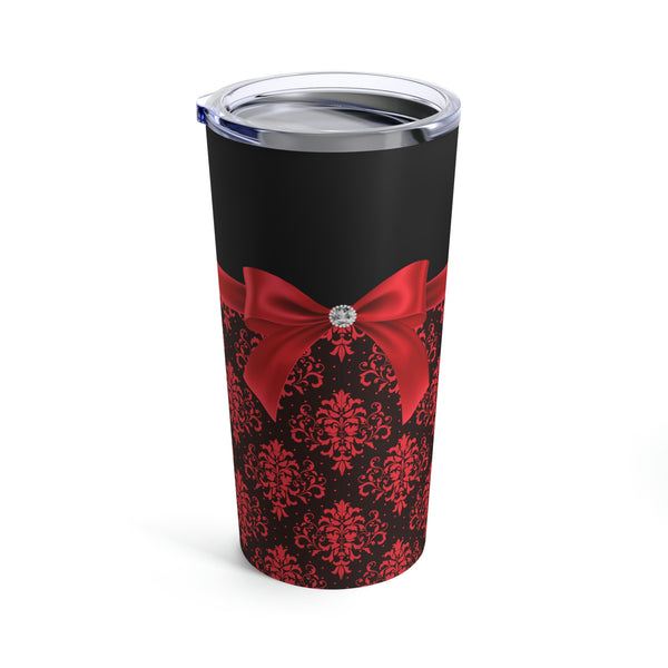 Tumbler 20oz-Glam Red Bow-Red Lace-Black