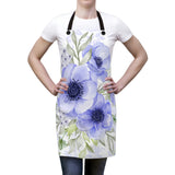 Apron-Soft Blue Floral-Blue Stencil-White