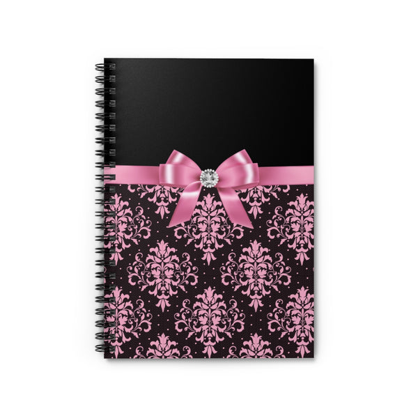 Small Spiral Notebook, 6x8in-Glam Pink Bow-Pink Lace-Black