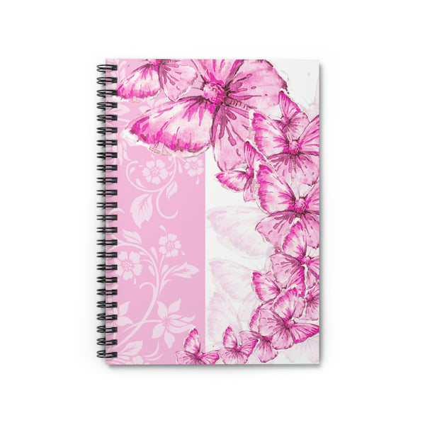 Small Spiral Notebook, 6x8in-Pink Butterfly Duo-White