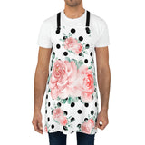 Apron-Lush Pink Floral-Black Polka Dots-White