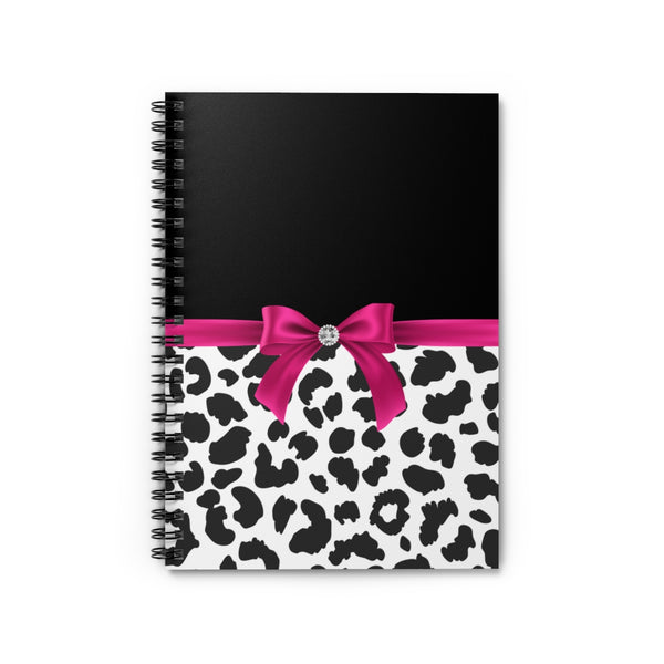 Small Spiral Notebook, 6x8in-Glam Passion Pink Bow-Snow Leopard-Black