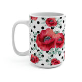 Coffee Mug 15oz-Rouge Red-Black Polka Dots-White