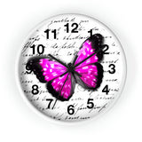 Wall Clock-Magenta Butterfly-Illegible Cursive-10"x10"in