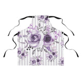 Apron-Soft Purple Floral-Purple Pinstripes-White