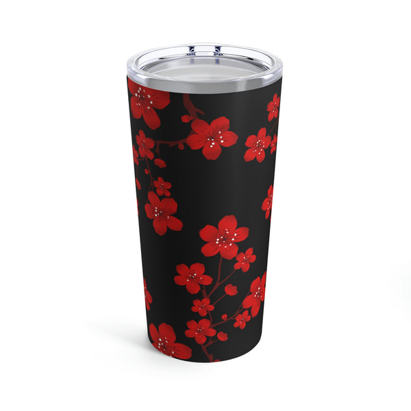 Tumbler 20oz-Red Floral Blossoms-Black