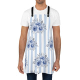 Apron-Soft Blue-Floral Pinstripes