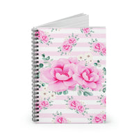 Small Spiral Notebook, 6x8in-Magenta Pink Floral-Pink Horizontal Stripes-White
