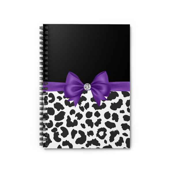 Small Spiral Notebook, 6x8in-Glam Purple Bow-Snow Leopard-Black